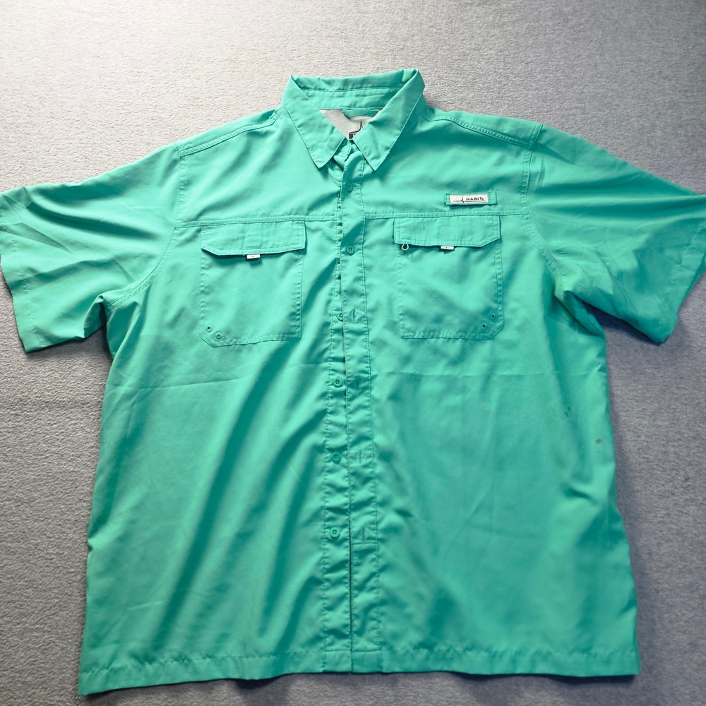 Habit Fishing Shirt Mens 2XL Mint Leaf UPF 40 Solar Factor Vented‎ Short Sleeve